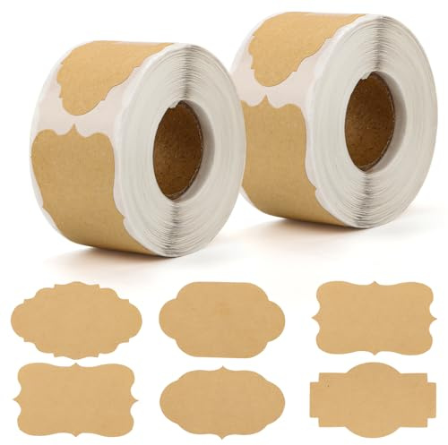 Bohrma 600 Stück Etiketten Selbstklebend Marmelade Kraft Klebeetiketten zum Beschriften Aufkleber zum Beschriften für Marmeladengläser Gläser Geschenktüten Honig Flasche Umschläge(30x50mm)