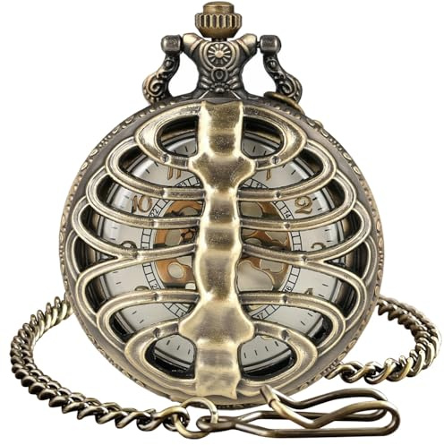 RNONDRY Vintage Quartz Pocket Watch for Men Women Men’s Skeleton Pocket Watches with Chain & Necklace Mens Gift for Birthday Gifts for Him Her Halloween