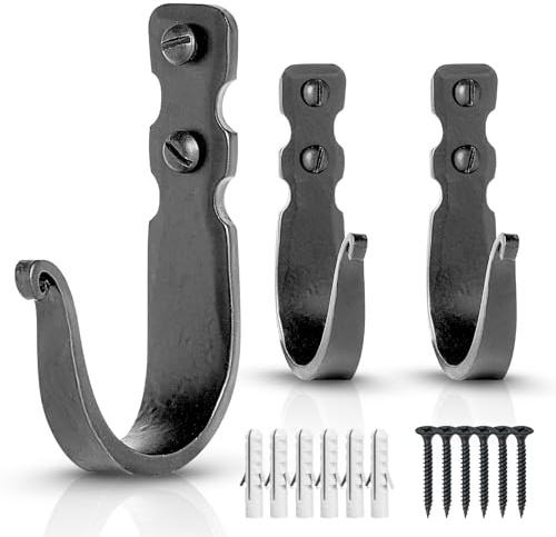 Alriedy 3Pcs Cast Iron Coat Hooks Decorative Wall Hooks, Heavy Duty 100lbs Load Capacity Vintage Iron Double Hook – Sturdy Durable Hooks with Screws & Anchors for Coats, Bags, Towels, Robes