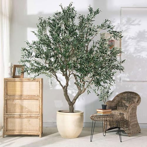 Olivo artificial, plantas altas de olivo sintético, árbol de seda de olivo falso con ramas y frutas para decoración del hogar, oficina, dormitorio, vestíbulo, porche