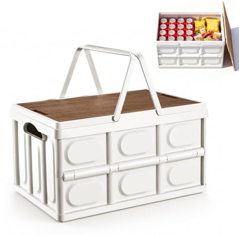 BOYIFEIJIE Fällbara lådor, 30 l förvaringslåda med lock och handtag, utomhus campinglåda vikbar, för camping, resor, bilbagageutrymme och hushållsförvaring 43 x 30 x 24 cm