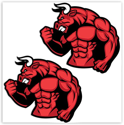 SkinoEu® 2 Stück Vinyl Aufkleber Stickers Autoaufkleber Tier Bulle Stier Fitness Gym Muskeln Zeichen Für Fenster Auto Motorrad Fahrrad Tuning B 153