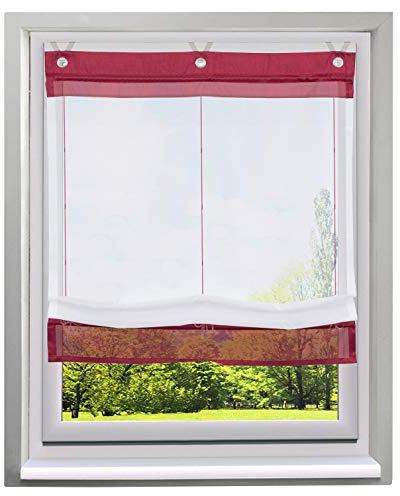 Ösenrollo Schön Spleiss Raffrollo mit V-Haken Transparent Voile Vorhang (BxH 80x155cm, Weinrot)