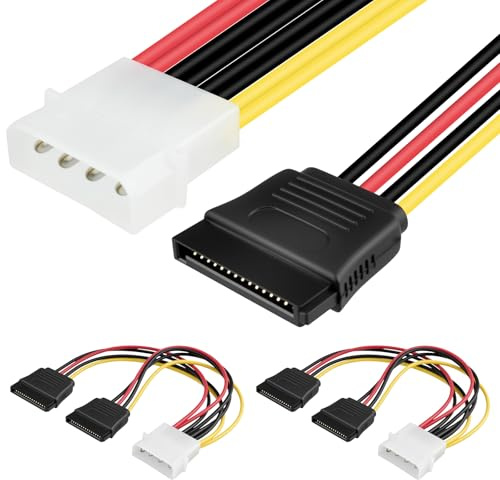 SDTC Tech 4 Pin Male IDE Molex to 15 Pin Female Dual SATA Power Splitter Adapter Cable 18AWG Copper Serial ATA Hard Drive Extension Cable (20cm) - 2 Pack