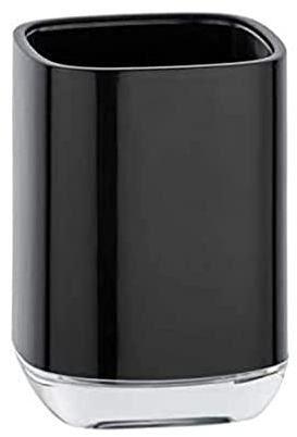 WENKO Zahnputzbecher Masone, Zahnbecher zur Aufbewahrung von Zahnbürsten & Zahnpasta, aus hochwertigem, schwerem Kunststoff, BPA-frei, 7,5 x 10,5 x 7,5 cm, 2-Komponenten-Optik in Schwarz/Transparent