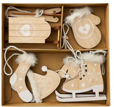 Décorations d'arbre de Noël HEITMANN DECO - Ensemble à Suspendre en Bois - 6 pièces - Couleur Naturelle