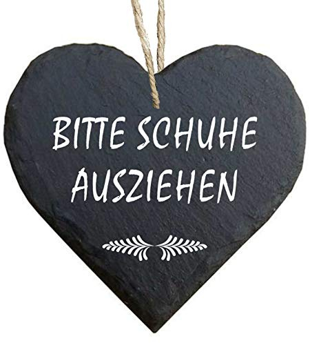 Homeyourself Herz Schieferherz Schiefer Schieferschild 10 x 10 cm Bitte Schuhe ausziehen schwarz Dekoschild Wandschild Schild Stein Schuhschild