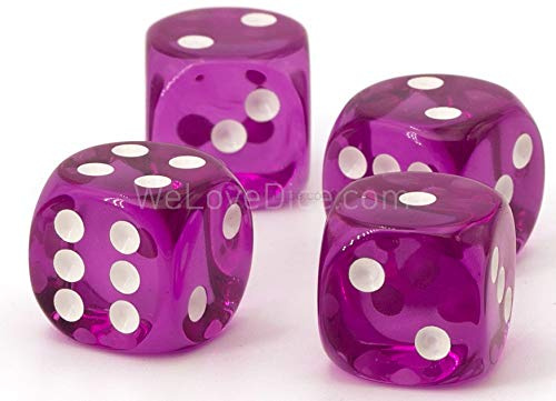 XL Würfel (20mm) in Flieder transparent/weiße Punkte - Made in Germany - WeLoveBeads - 5 Stück