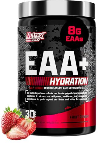 Nutrex Research EAA Hydration | EAAs + BCAA Powder | Muscle Recovery, Strength, Muscle Building, Endurance | 8G Essential Amino Acids + Electrolytes | 30 Servings (Fruit Punch)