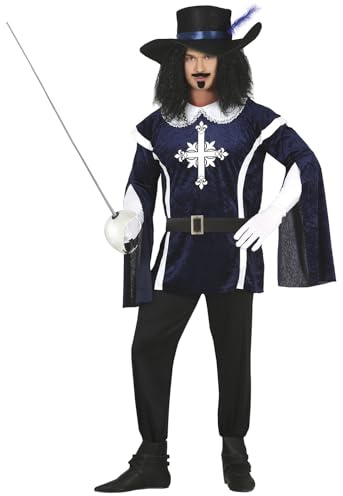 FIESTAS GUIRCA | Musketier Kostüm für Erwachsene - Jacke, Gürtel, Hose und Hut - Banditen- und Musketier Kostüme für Halloween, Karneval und Kostümpartys - Herren - Blau und Schwarz