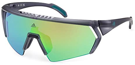 adidas Sport SP0063 Occhiali da Sole Uomo, Occhiali da Sole Sportivi Sottili e Leggeri, Forma Lente Maschera, Lenti Verde Specchiato, Grigio