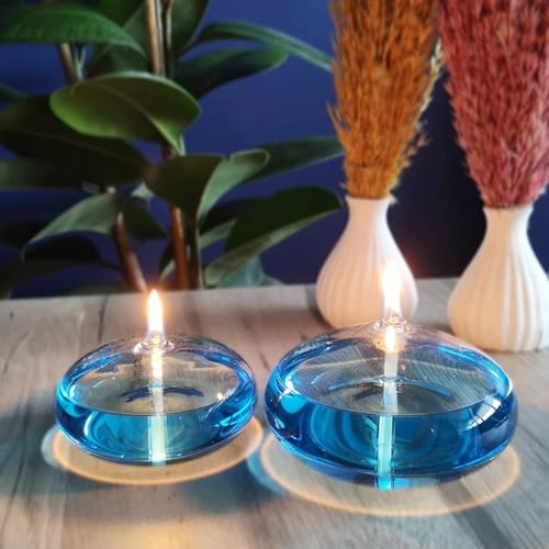 Öllampe Glas | Drop 2-Teilig | Mundgeblasen & Handgemacht | Moderne Ölleuchte für Innen- und Außenbereich | Dauerdocht aus Glasfasern
