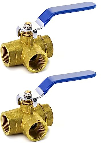 QWORK® 2 Stück 3 Wege Kugelhahn Typ T mit Hebelgriff, Innengewinde, Hebelgriff, Buchse (DN20 3/4'') aus geschmiedetem Messing