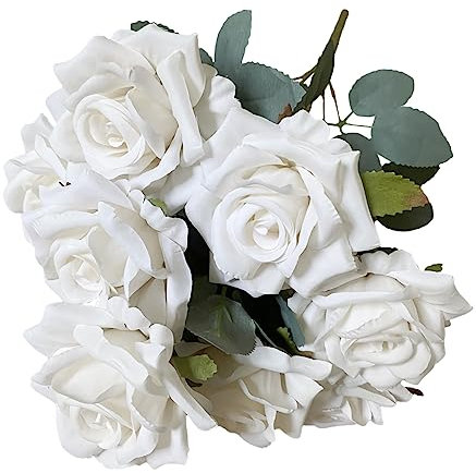 HomeSoGood Fausse Plante, Fleurs artificielles, 9 têtes de fleurs artificielles en soie, fausses roses avec tige pour décoration de mariage et de maison