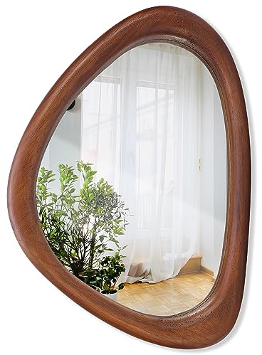 MAGFLERUM Irregular Wall Mirror, 15 * 10 inch Asymmetrical Wood Mirrors, Small Wall Mirror, Hanging Vertically and Horizontally. Mirrors for Wall Decor (Black Walnut)