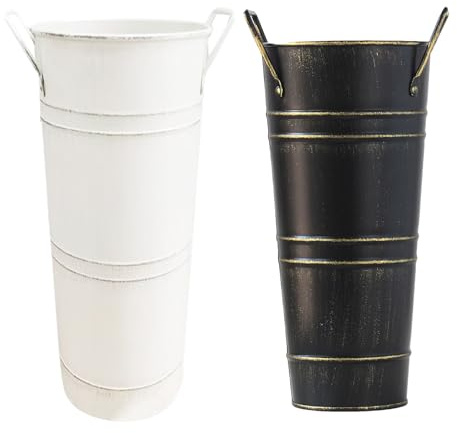 Qikam 4 Stück Regenschirmständer Aus Metall | Vintage Schirmständer | Multifunktion Umbrella Holder/Dekorative Vase/Blumeneimer | Regenschirm Ständer Mit Griffen Für Eingang Flur Zuhause Büro
