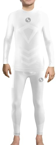 sesto senso Completo Termico per Ragazzo Maglietta a Maniche Lunghe Leggings Lunghi Intimo Sportivo Compressivo Base Basic 2XS/XS White Bianco