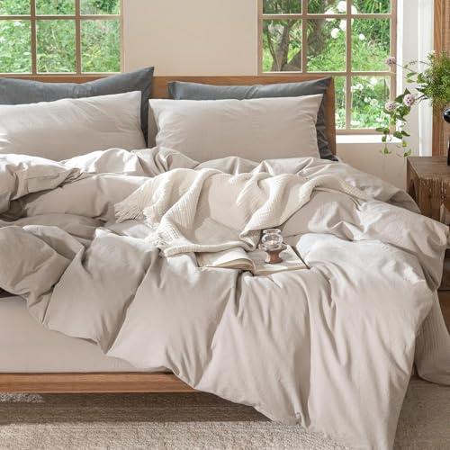 Lanqinglv Bettwäsche 200x220cm Leinen-Farben Microfaser Bettwäscheset Uni Unifarben Doppelbett Bettbezug mit Reißverschluss und 2 Kissenbezüge 80x80 cm - Romantisch und Elegant