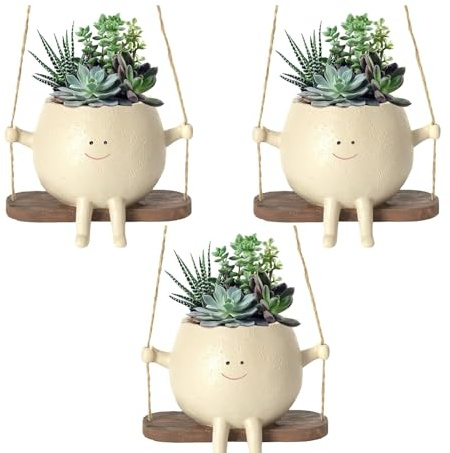 Whrcy Vaso Da Fiori Sospeso Con Altalena,vaso Per Fioriera Swing Face, Vaso Con Faccia In Resina Per Piante Da Interno Ed Esterno, Vaso Da Fiori Da Appendere Con Design Unico Del Volto (A*3)