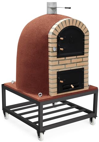 MOVELAR - Holzofen für den Außenbereich, Modell CALDERA BANDAMA (Burdeos - 110 x 110 x 201 cm) – isoliert mit Kork & 3 Keramikmatten, hochwertiger Outdoor-Ofen für Garten & Terrasse