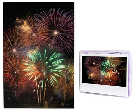 Splendid Feuerwerk-Puzzle, 1000 Teile, personalisiertes Puzzle für Erwachsene, personalisiertes Bild mit Aufbewahrungstasche, Holzfotos, Puzzle für Familien-Heimdekoration (50 x 74,9 cm)