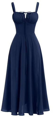 OBEEII Corsetto floreale da donna, abito midi senza maniche, spalline sottili, taglio basso, estivo, boho, prendisole con stampa floreale, bustino aderente, Marina Militare, L