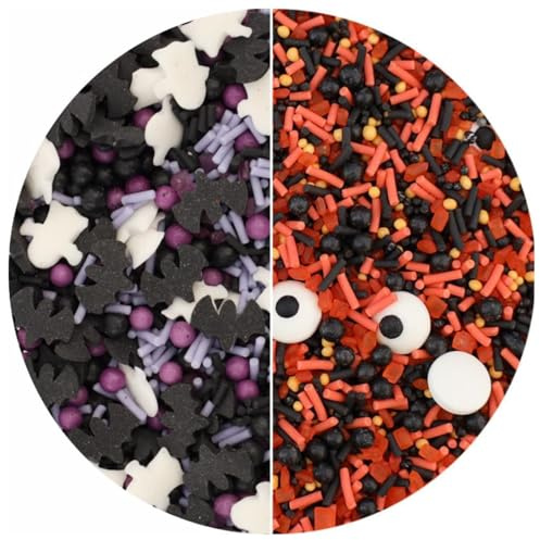 Cake Company – essbares Halloween-Set Zuckerkonfetti | mit Zuckermix in Orange + Augen & Violet + Geistern in praktischen Streudosen | Zuckerkonfetti Dekoset für Muffins, Kuchen, Cupcakes uvm.