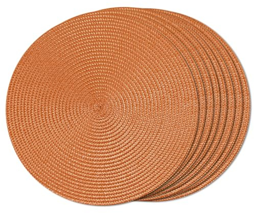 FunWheat Juego de 8 manteles Individuales Redondos Trenzados para mesas de Comedor, Tejidos, Lavables, Antideslizantes, tamaño pequeño, 33 cm (S, Naranja Oscuro, 8 Piezas)