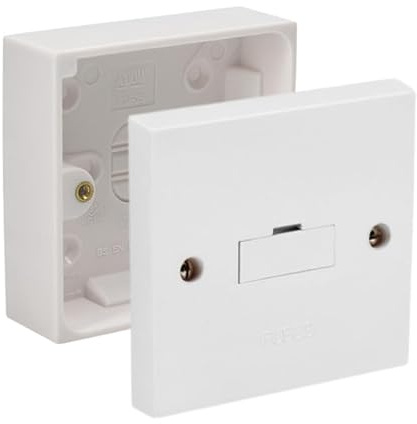 Fused Spur Side Flex 13Amps White Electrical Connection Unit - Optional Neon Indicator, Single 25/35/45mm Pattress Back Box Surface Mounted 1 Gang (Fused Spur SET 25mm Box)