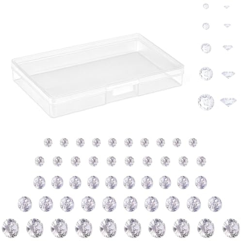 XENQITO 50 Stück 5 Größen klare Cubic Zirkonia Stein lose Strass facettierte Cabochons Facettierter Diamant für Ohrring Armband Anhänger Schmuck DIY Handwerk Herstellung, Zubehör