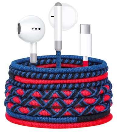 URIZONS Auricolari In-Ear USB C con Microfono e Controllo del Volume, Cavo Intrecciato Colorato, Antigroviglio e Resistente allo Sporco, Compatibili con iphone 15/16 e Altri Smartphone con Porta C