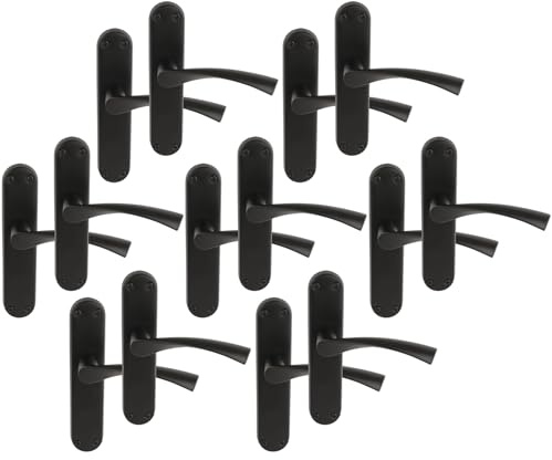 Hunta HANDLEZONE® 7 Pairs Lobo Black Matt Lever Latch Door Handle Set on Long Backplate, for Internal Doors
