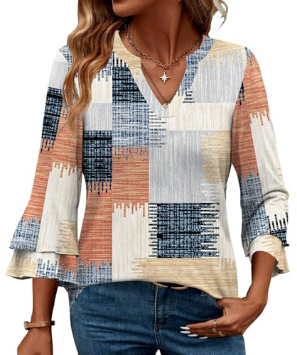 IEEILULU Blusa Donna Elegante Maniche a 3/4, Casual, alla Moda Scollo a V con Maniche a Volant Top (IT, Testo, L, Regular, Regular, Giallo)