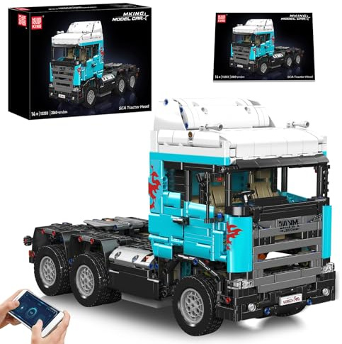 Mould King 13203 Technik Schwerlast LKW Bausteine Modell, 2060 Teile Ferngesteuert Zugfahrzeug Modellbauklötze Spielzeug, Fernbedienung und App Doppelsteuerung Mobile Truck