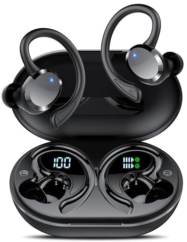 Wireless Earbuds, 2025 New 68H Bluetooth 5.4 Headphones Sport with Earhooks, Earbuds Dual LED Display, 4 ENC Noise Cancelling Mic Wireless Earphones, IP7 Waterproof Ear Buds for Sport/Gym/Running