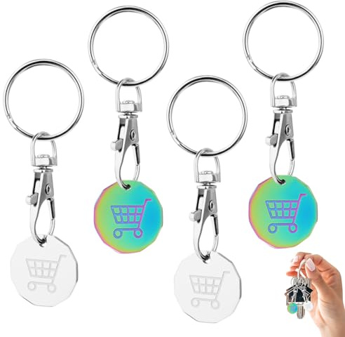 4 Pack Trolley and Locker Coin Tokens – UK Pound Token Set with Keyring Holder – Reusable £1 Trolley Coins for Shopping Carts, Gym Lockers, Lock Coin Replacement – Ideal for Cashless Convenience