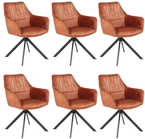 Colenis Esszimmerstühle 6er Set, Drehsessel mit Armlehne, Adoré Samt, ergonomisch gepolstert, Metallgestell, stilvolle Komfortstühle für Esszimmer, Küche, Wohnzimmer, Cognac,Noah