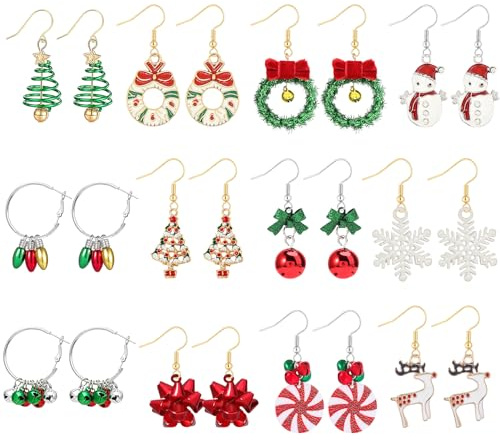 Forbabe örhängen i 12 delar jul örhänge set dam julörhängen dingla och hängande örhängen jul accessoarer dinglande örhängen set för kvinnor