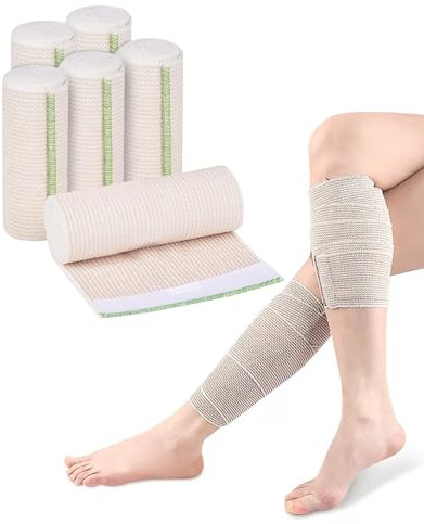 SEESUNO 6 Pcs Crepe Bandage, 15cm x 4.5m Self-Closures Elastic Compression Bandage for Knee Leg Ankle Foot (Stretching up from 1.7m to 4.5m)