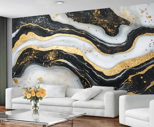 YXQAIED Marble Wallpaper Mural, Black, White, and Gold Marble Wallpaper for Bedroom Golden Texture Living Room Wallpapers, 3D Photo Murals for Hotel Apartments, (Not Peel and Stick)