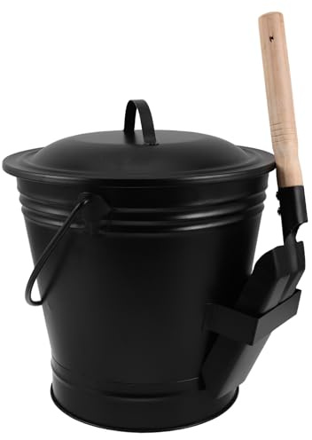 MAGICLULU 1 Set di Strumenti per La Pulizia Del : Secchio E Pala per Carbone - Secchio per Cenere in Metallo con Coperchio - Cassetto per Cenere Resistente Al Calore per a Legna, Caminetti E Pulizia