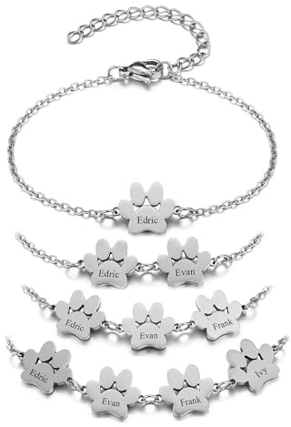 JSDDE Personalisiertes Armband mit Gravur Hunde Katze Pfoten Namenarmband Gedenkschmuck Individuelle Geschenk für Tierliebhaber
