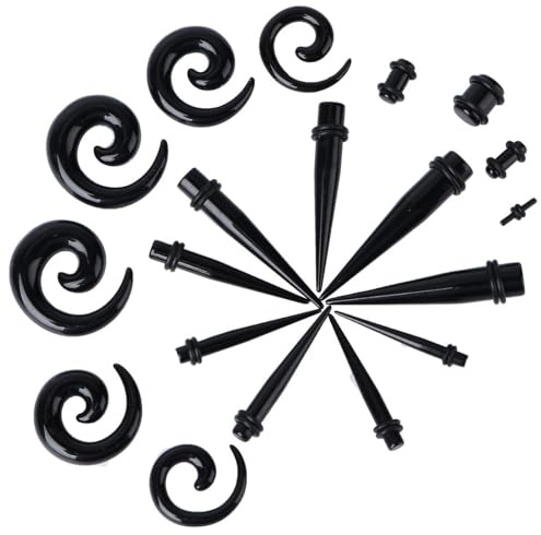 Lurrose di Dilatatori Auricolari in Acrilico Nero Set da 54 Pezzi Facili da Abbinare alla Moda Accessori per Piercing per Feste e Banchetti
