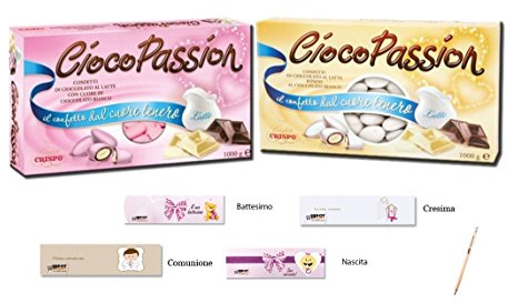 CIOCOPASSION CONFETTI CIOCCOLATO AL LATTE ROSA E BIANCHI 2 KG + 100 BIGLIETTINI