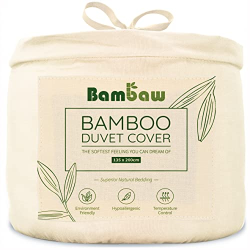 Bambaw Bamboo Single Duvet Cover, 135x200 cm, Antiallergic Cooling Sheet, 100% Bamboo Viscose Bedding, Single Bed Luxury Bedding, Sustainable, Soft & Breathable Summer Duvet Cover 135x200 cm (Ivory)