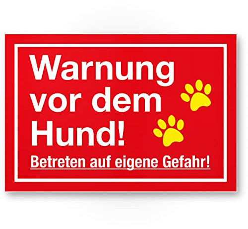 Komma Security Warnung Hund - Betreten eigene Gefahr - Hunde Schild Hinweisschild Gartentor Gartenzaun - Türschild Haustüre Warnschild Abschreckung Einbruchschutz - Achtung Hund