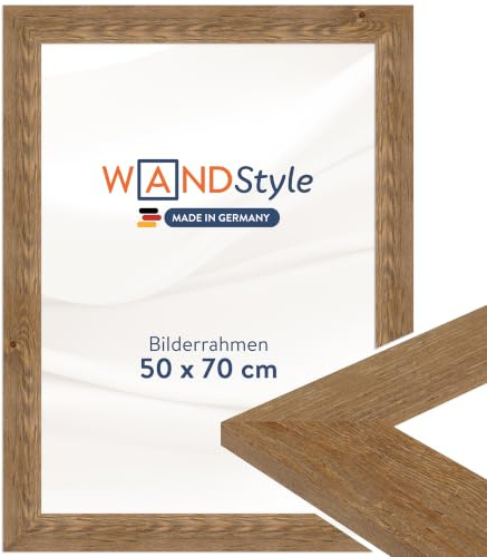 WANDStyle Bilderrahmen 50x70 Eiche, rustikaler Bilderrahmen Holz 50x70 cm | Hochwertiger Holzbilderrahmen, Posterrahmen zum Aufhängen, Rahmen 70x50 cm, Fotorahmen H780 - Made in Germany