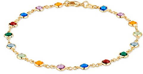 Barzel 18K Gold Plated Multi Color Stone Ankle Bracelet For Women (Multicolor Dark Round)