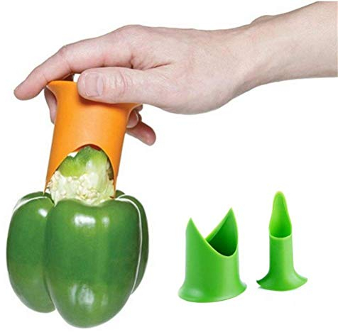 Jalapeno-, Paprika-Entkerner-Set, Schneider, Entkerner für Tomaten, Pfeffer, Gurken, professionelles Werkzeug für Obst und Gemüse, 2 Stück (grün)