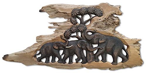 Kinaree elefant Wandschnitzerei - Wandbild - verschiedene Größen - handgefertigte Skulptur (L - 3 Elefant)